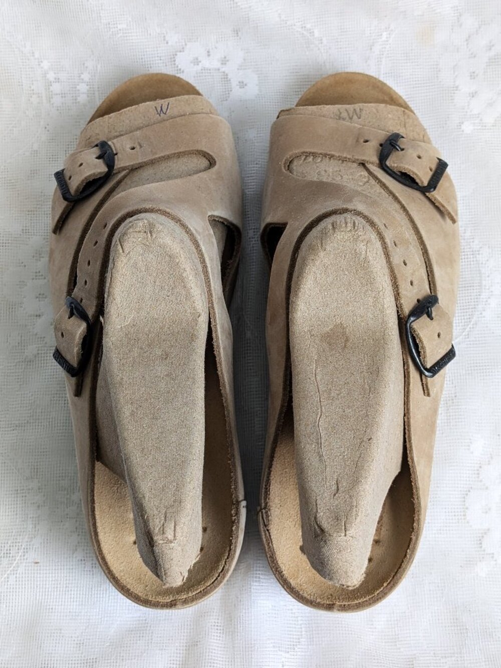NWOT Mephisto Tan Camel Nubuck Leather Slip On Cork Wedge Sandals 40 9.5-10 US